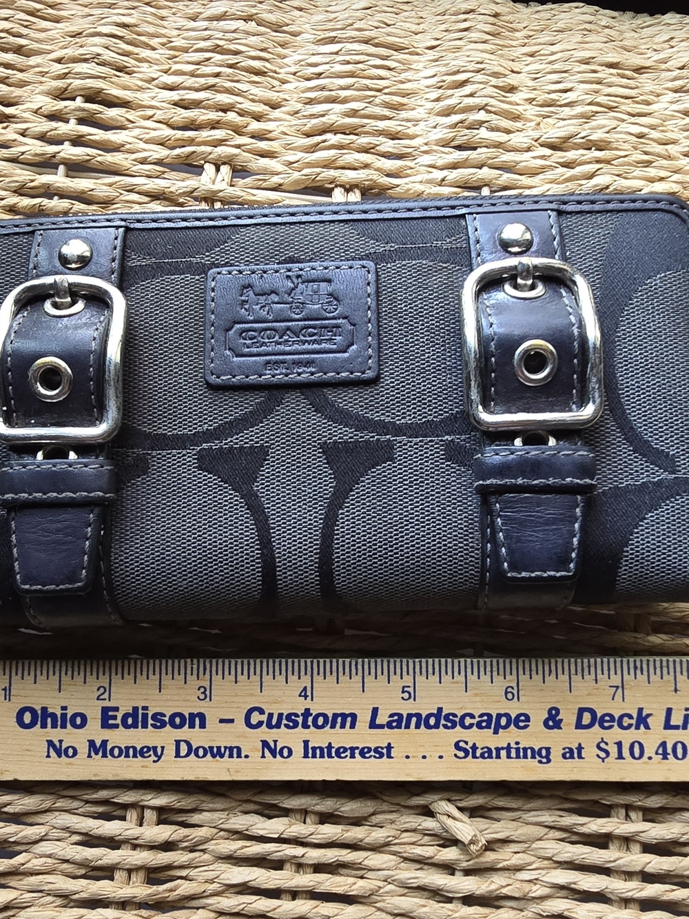 Coach Black Signature Canvas With Leather Trim Wallet Y2K Zoe Double Buckles